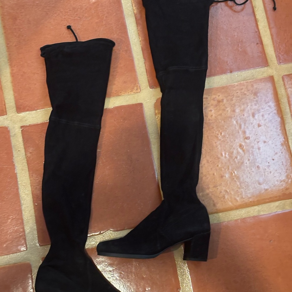 Stuart Weitzman Black Over-the-Knee Boots with Block Heel